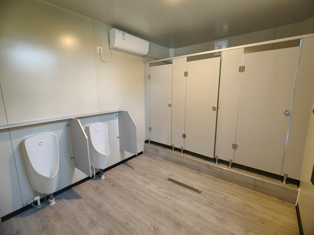 sanitation and shower container module for modular camp facilities