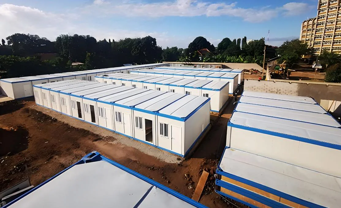 aerial view of new KUBO modular mining camp buildings arranged in multiple accommodation blocks