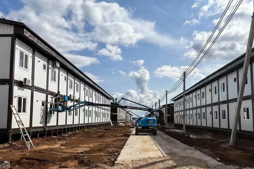 modular camp building installation at project site