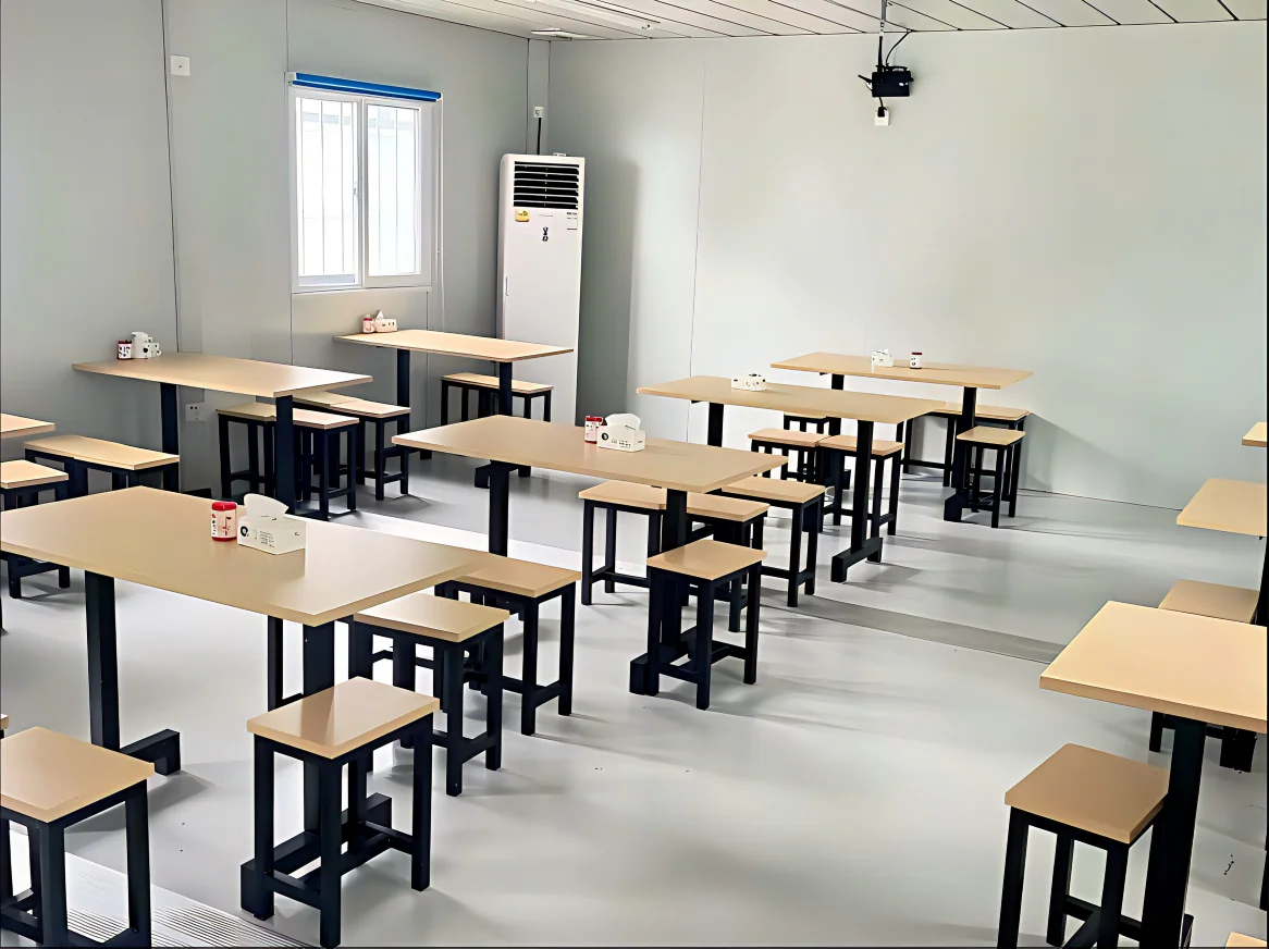 Dining hall inside a modular workforce camp facility