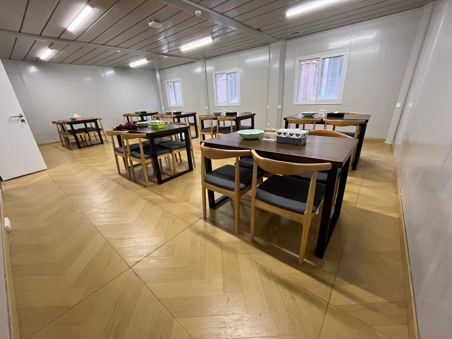Dining and welfare space inside a modular workforce camp building