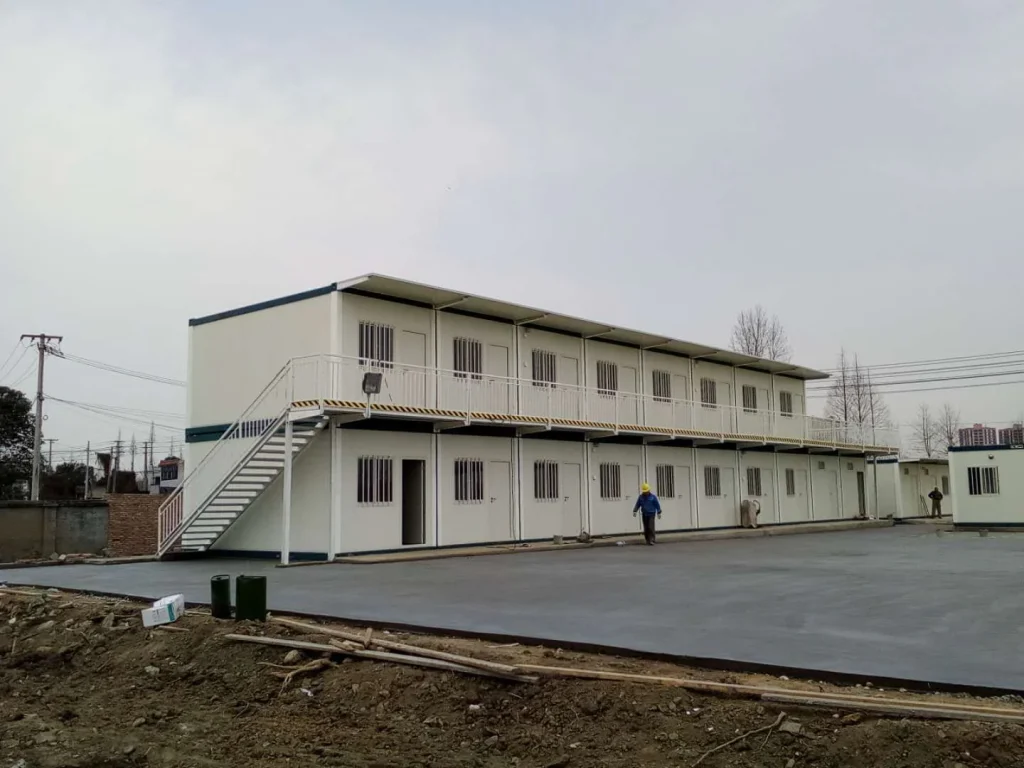 Two-storey modular construction base building with offices and external access