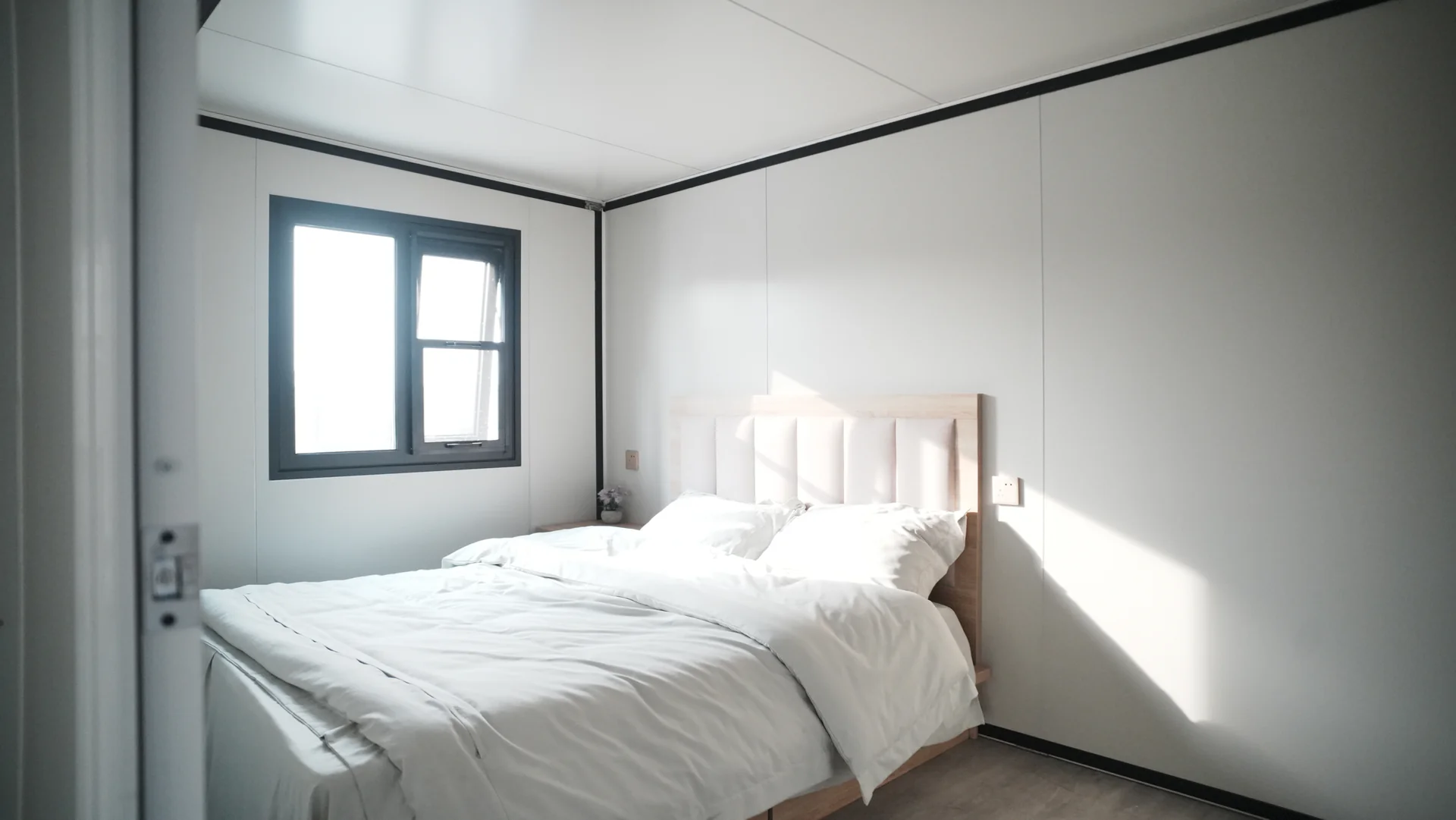 Private bedroom inside a completed modular project accommodation building