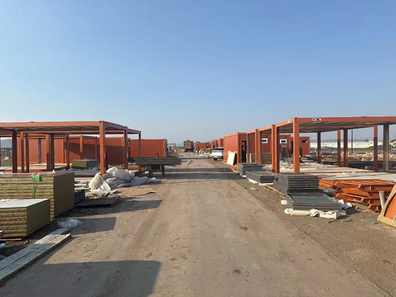 Emergency modular camp with housing containers for disaster relief deployment
