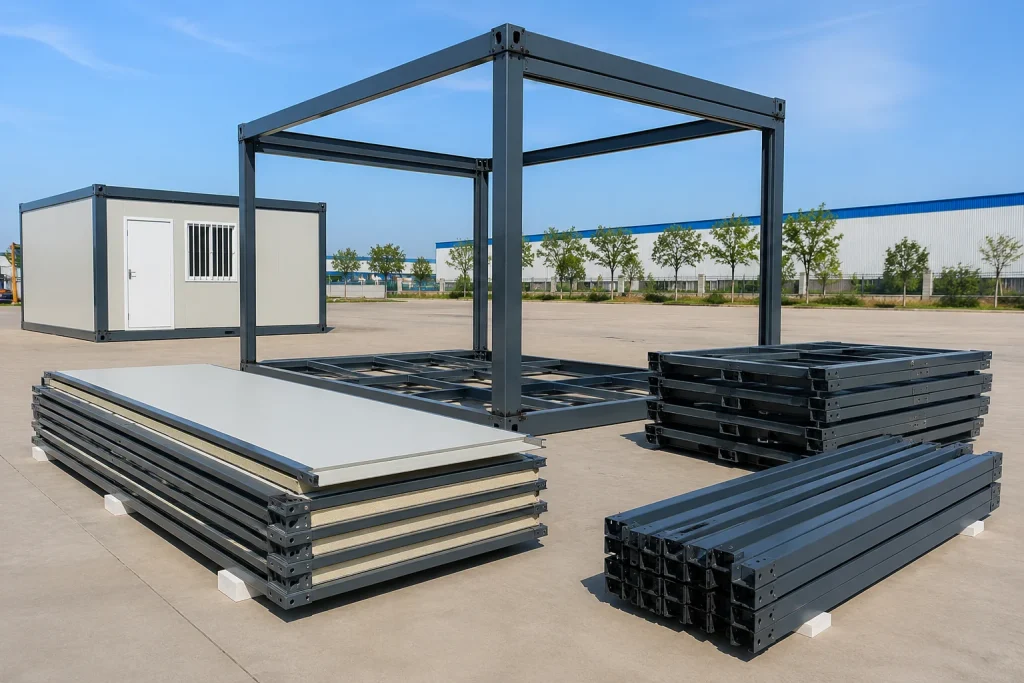 Detachable flat pack container house with compact component packing