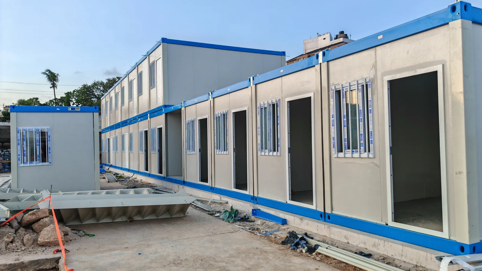 KUBO modular camp building rows during phased site installation