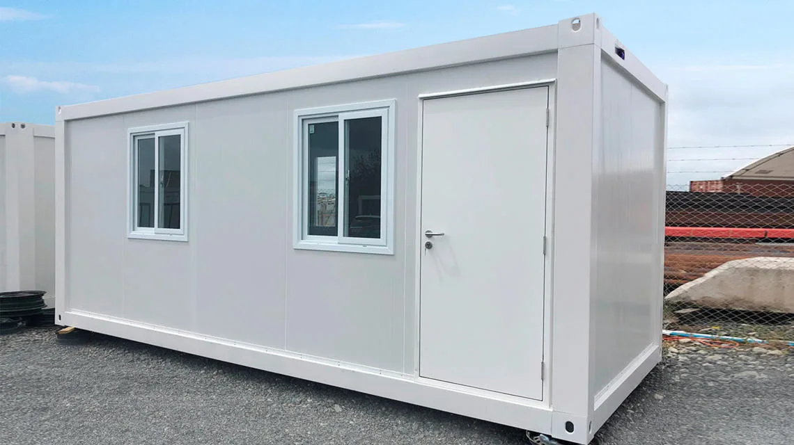 KUBO flat pack module exterior showing door, window, wall-panel and frame interfaces